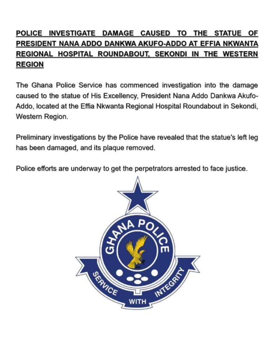 Nana Addo's Statue Vandalized in Sekondi-Takoradi: Police Investigating Damage