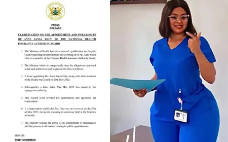 Ministry of Health Clarifies Revocation of Anne Sansa Daly’s NHIA Board Appointment