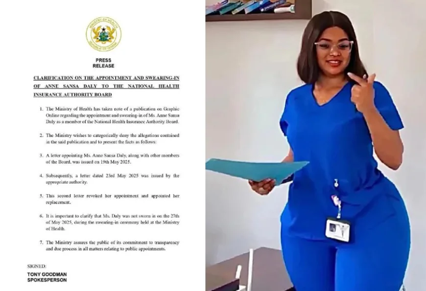 Ministry of Health Clarifies Revocation of Anne Sansa Daly’s NHIA Board Appointment