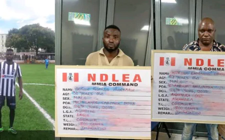 NDLEA Nabs Ex-International Segun Hunkarin, Associate for Drug Smuggling at MMIA