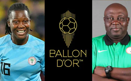 Super Falcons Coach Justine Madugu, Goalkeeper Nnadozie Nominated for 2025 Ballon d’Or Awards