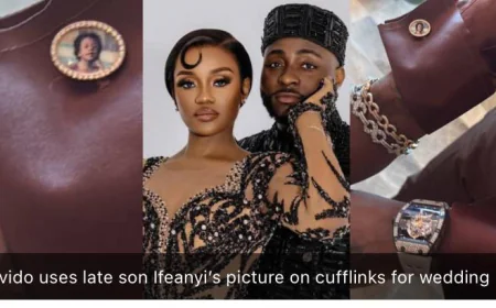Love & Memory: Davido Wears Ifeanyi’s Picture on Wedding Cufflinks