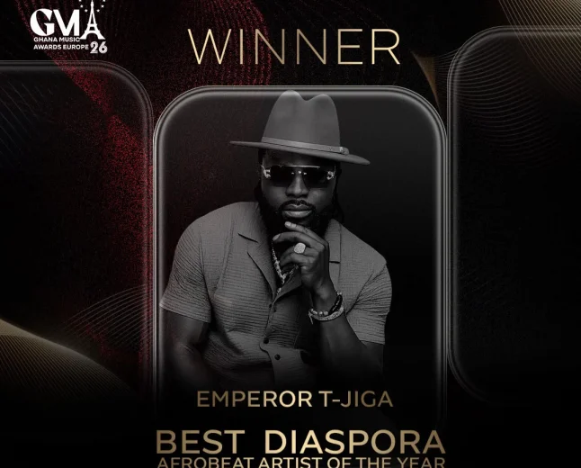 Emperor T-Jiga wins Best Diaspora Afrobeat Artist of the Year at Ghana Music Awards Europe 2026 